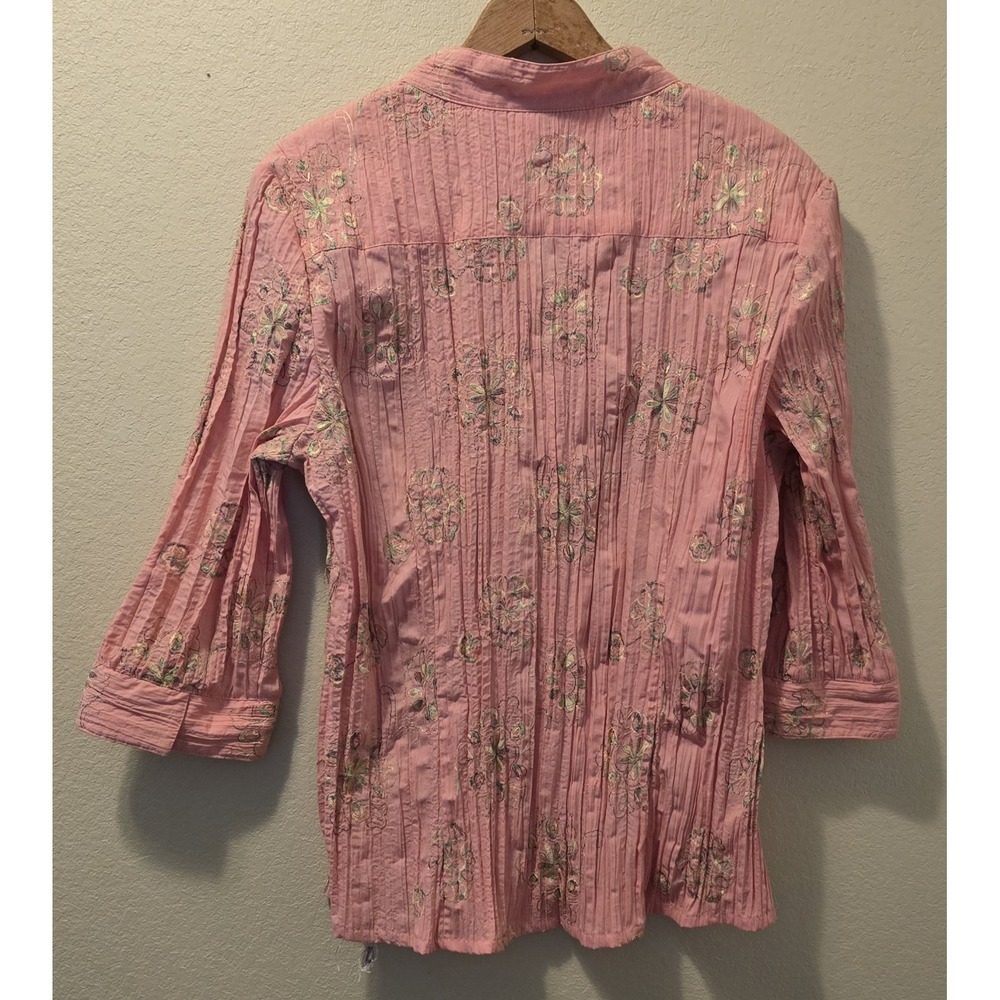 Dress Barn Womens Sz Large Embroidered Floral Shirt - Picture 2 of 7